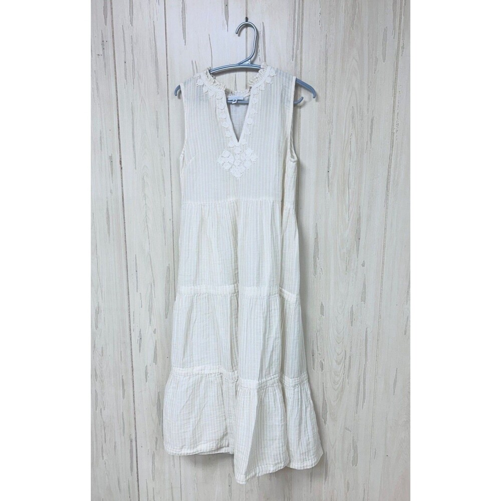 Johnny Was Cotton Tiered Midi Sundress Striped Carana Cream XS Vacation - Picture 2 of 7